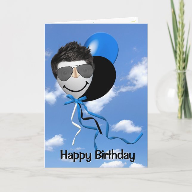 Birthday Man on Party Balloon  Card (Front)
