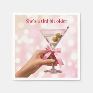 Birthday Martini Cocktail with Pink Satin Bow Napkins