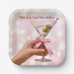 Birthday Martini Cocktail with Pink Satin Bow Paper Plates