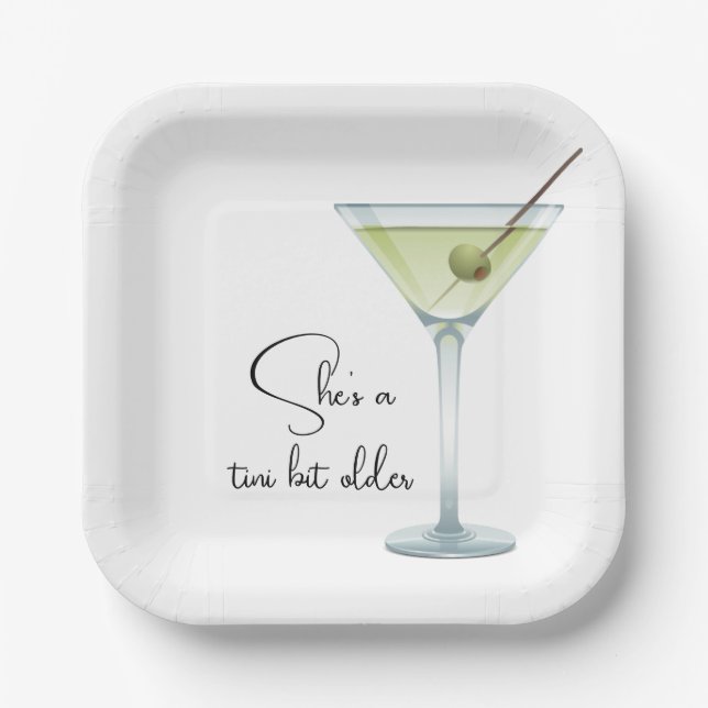 Birthday Martini On White Paper Plates (Front)