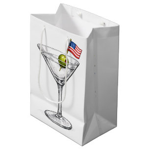 Birthday Martini with American Flag Medium Gift Bag