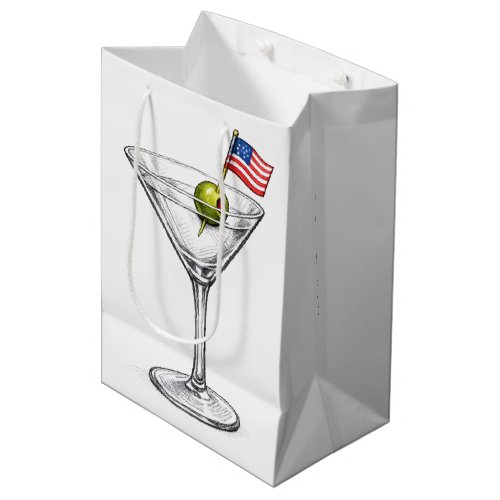 Birthday Martini with American Flag Medium Gift Bag