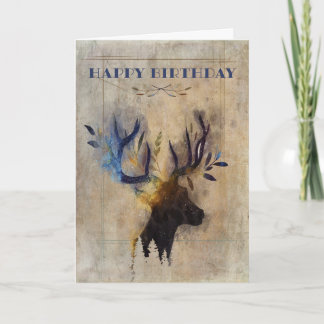 Birthday Masculine Rustic Watercolor Deer Card
