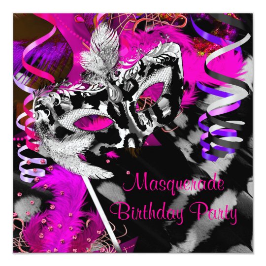 Birthday Masquerade Party Ball Black Silver Pink Invitation