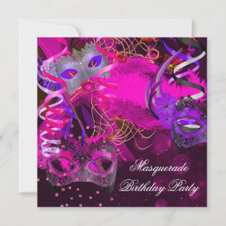 Birthday Masquerade Party Mask Purple Pink Invitation