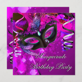 Birthday Masquerade Party Mask Purple Pink Invitation