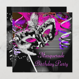 Birthday Masquerade Party Mask Silver Pink 2 Invitation