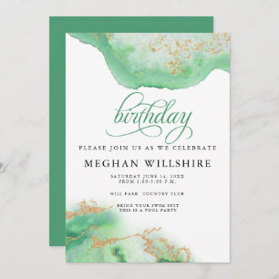 Birthday May Emerald Green Watercolor Geode Invitation