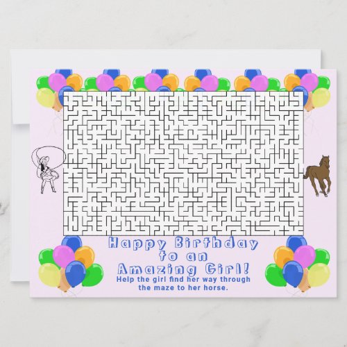 Birthday Maze Cowgirl and Horse Amazing Girl Pink