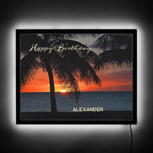Birthday Men Sunset Tropical Trees Personalize LED Sign