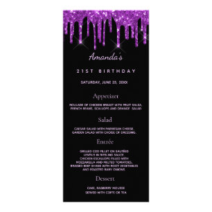 Birthday Menu black purple photo glitter fun facts
