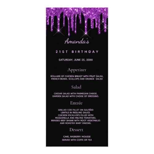 Birthday Menu black purple photo glitter fun facts