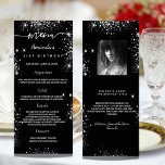 Birthday Menu black white glitter photo fun facts<br><div class="desc">Birthday party menu card.  Personalize and add a name,  age,  date and the menu. A chic black background,  decorated with faux glitter dust.  White colored letters.
Back: add a photo of the birthday girl,  fun facts and names.</div>