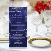 Navy blue white stars birthday menu