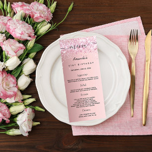 Birthday Menu blush pink glitter name