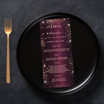 Birthday Menu burgundy rose gold photo fun facts