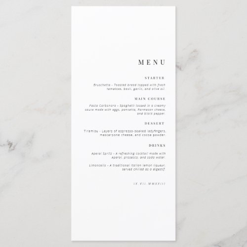 Birthday Menu  Celebration menu  