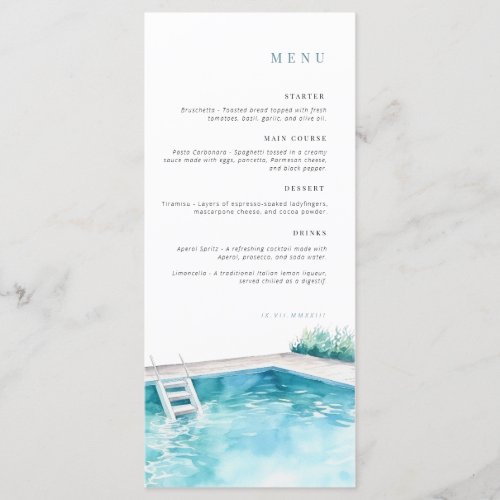 Birthday Menu  Celebration menu  Pool Party