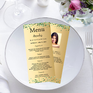Birthday Menu gold green photo fun facts