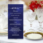 Birthday Menu navy blue white photo fun facts<br><div class="desc">Birthday party menu card.  Personalize and add a name,  age,  date and the menu. A navy blue background. The blue color is uneven. White colored letters.
Back: add a photo,  fun facts and names (family or friends)</div>