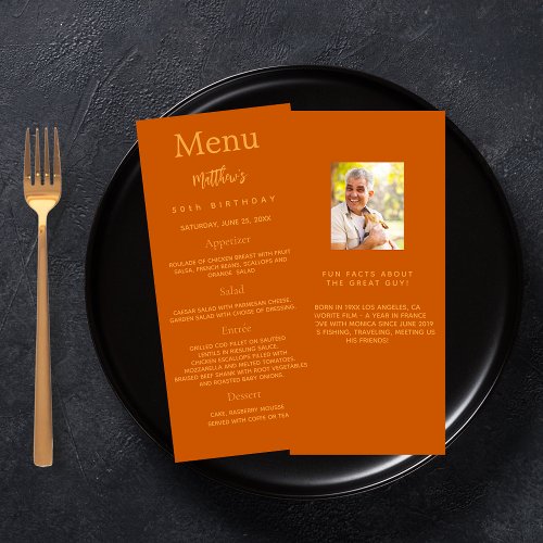 Birthday Menu orange photo fun facts