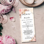 Birthday menu pampas grass rose gold floral marble<br><div class="desc">An elegant bohemian boho style birthday menu card.  Personalize and add your name,  date and the celebration menu. Arch frame and golden marble print as background. Decorated with blush pink florals and pampas grass.</div>
