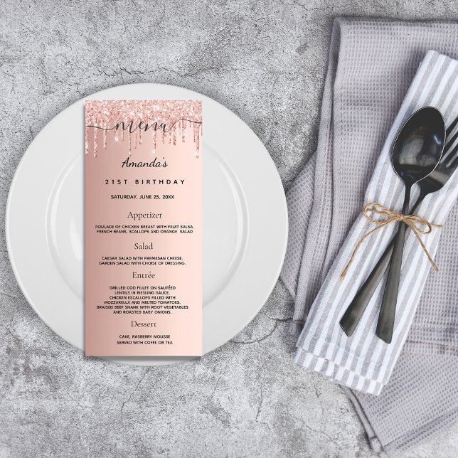 Birthday Menu rose gold pink drips dinner (Creator Uploaded)