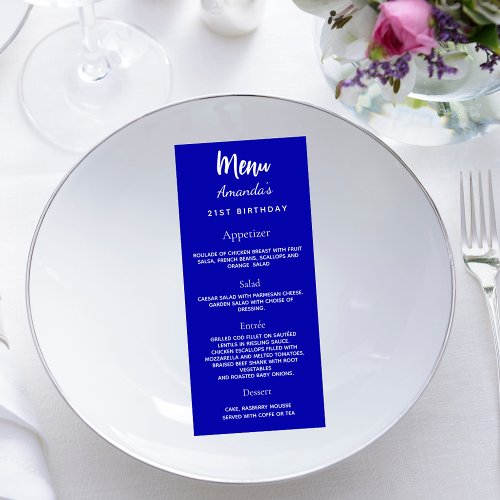 Birthday menu royal blue white