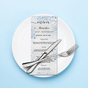 Birthday Menu silver blue glitter name