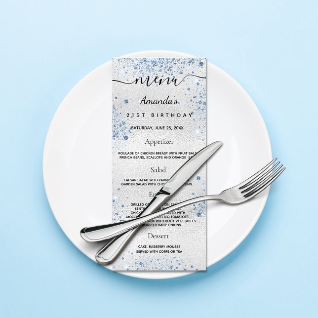 Birthday Menu silver blue glitter name (Creator Uploaded)