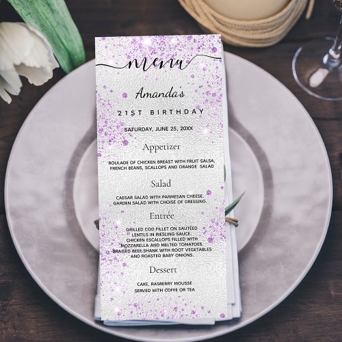 Birthday Menu silver purple metal monogram