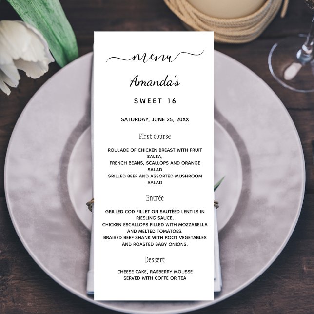 Birthday menu white black elegant (Creator Uploaded)