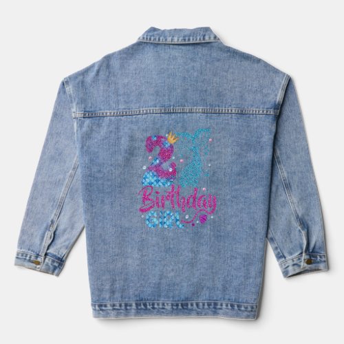 Birthday Mermaid 2 Years Old Girl Mermaid 2nd Birt Denim Jacket