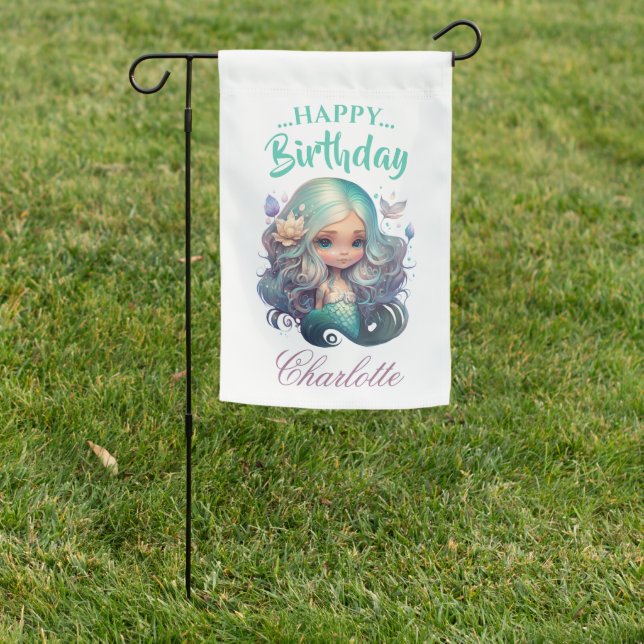 BIRTHDAY Mermaid Banner Garden Flag (In SItu)