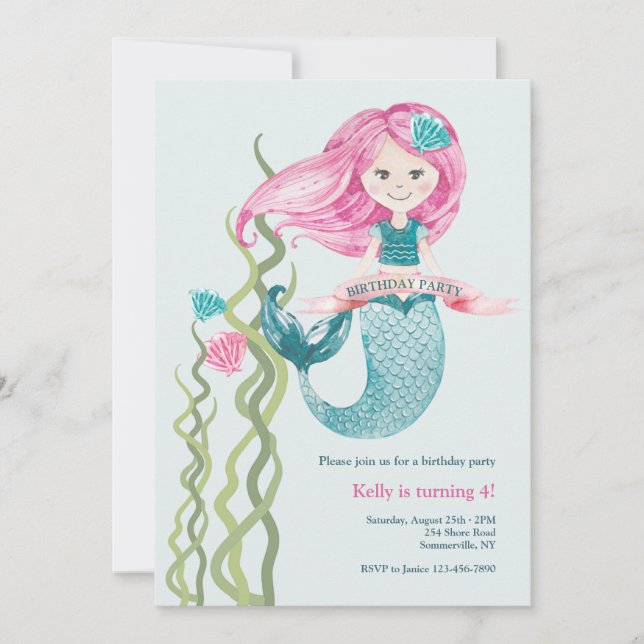Birthday Mermaid Invitation (Front)
