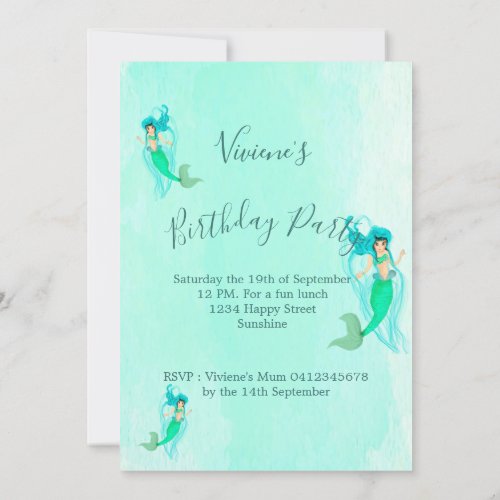 Birthday Mermaid Pattern Green Mermaid Tail Girly  Invitation