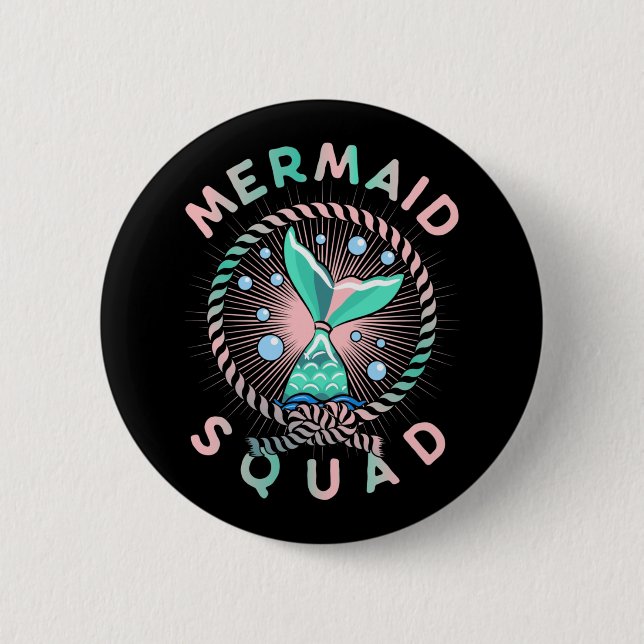 Birthday Mermaid Squad Father Kids Mom Button (Front)