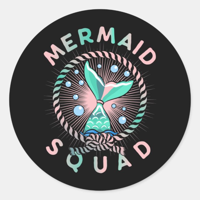 Birthday Mermaid Squad Father Kids Mom Classic Round Sticker (Front)