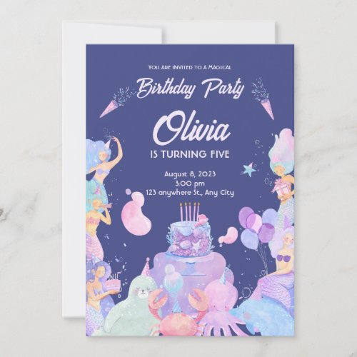 Birthday Mermaid theme  Invitation