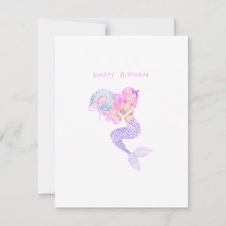 Birthday mermaid with pink hair card