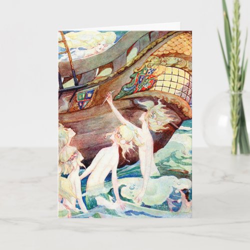 Birthday Mermaids Sisters and Ship Card