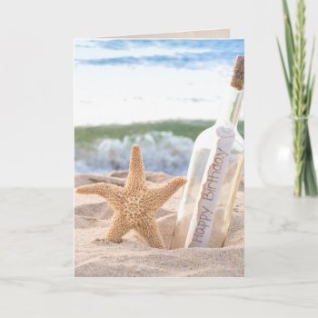 Birthday Message In A Bottle With Starfish Card by dryfhout at Zazzle