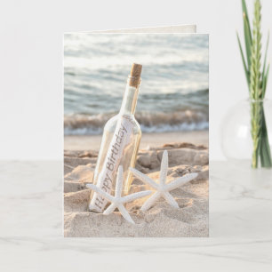 birthday message in a bottle with starfish card