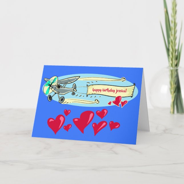birthday message with airplane cartoon card (Front)