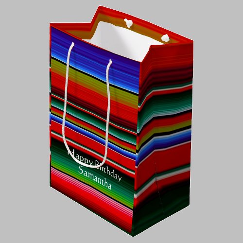 Birthday Mexican Serape Blanket Colorful Stripes Medium Gift Bag