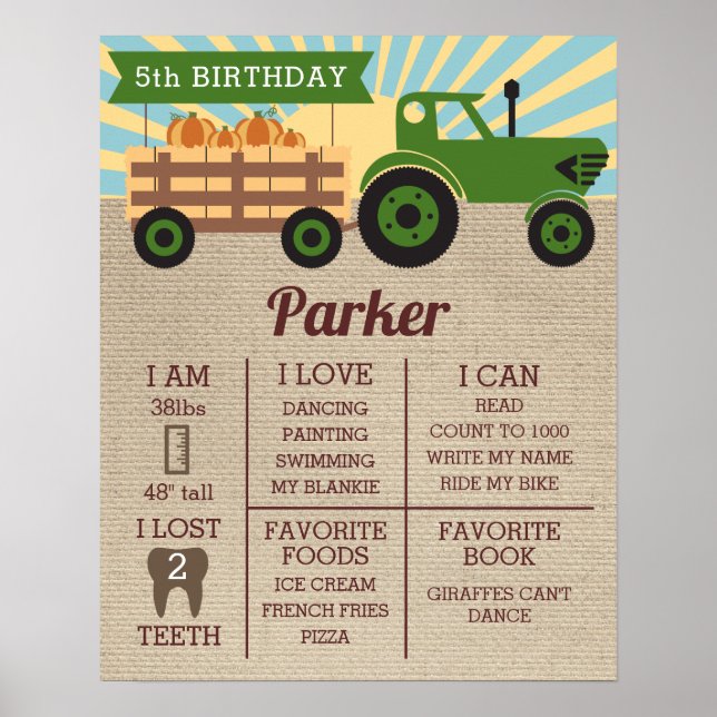 Birthday Milestone Poster Tractor Hayride Pumpkin (Front)