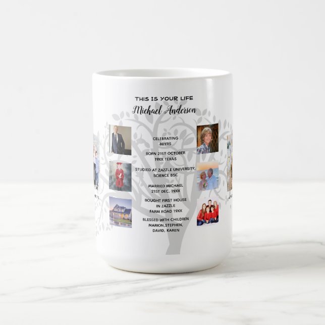 Birthday Milestones PHOTO COLLAGE Family Tree Gift Coffee Mug (Center)