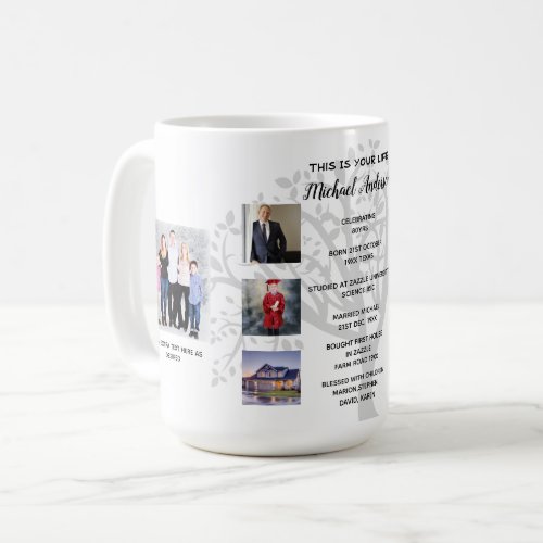 Birthday Milestones PHOTO COLLAGE Family Tree Gift Coffee Mug