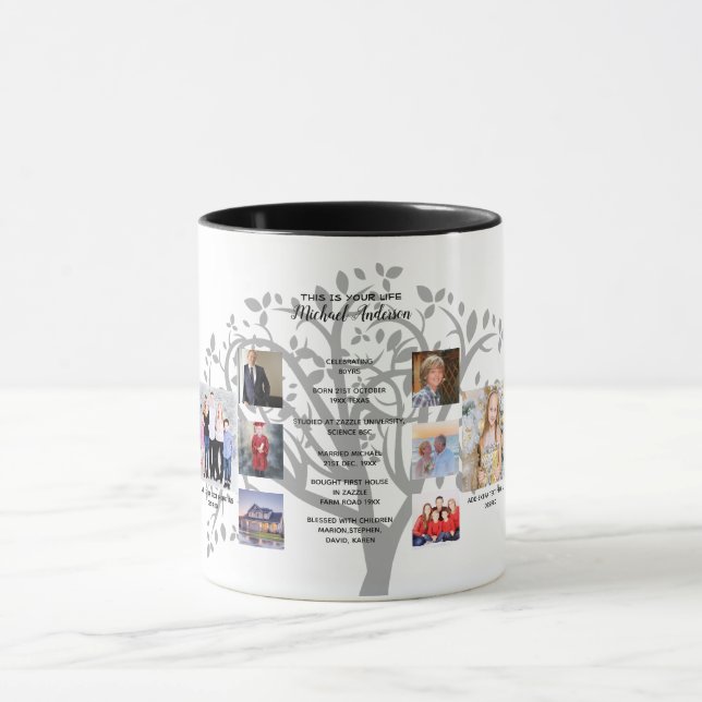 Birthday Milestones PHOTO COLLAGE Family Tree Gift Mug (Center)