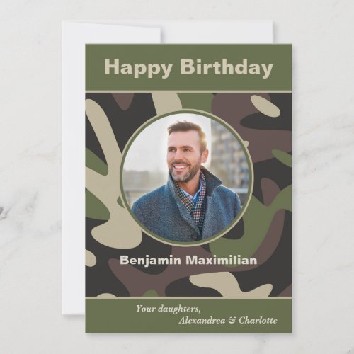 Birthday Military Camouflage Photo Custom Card